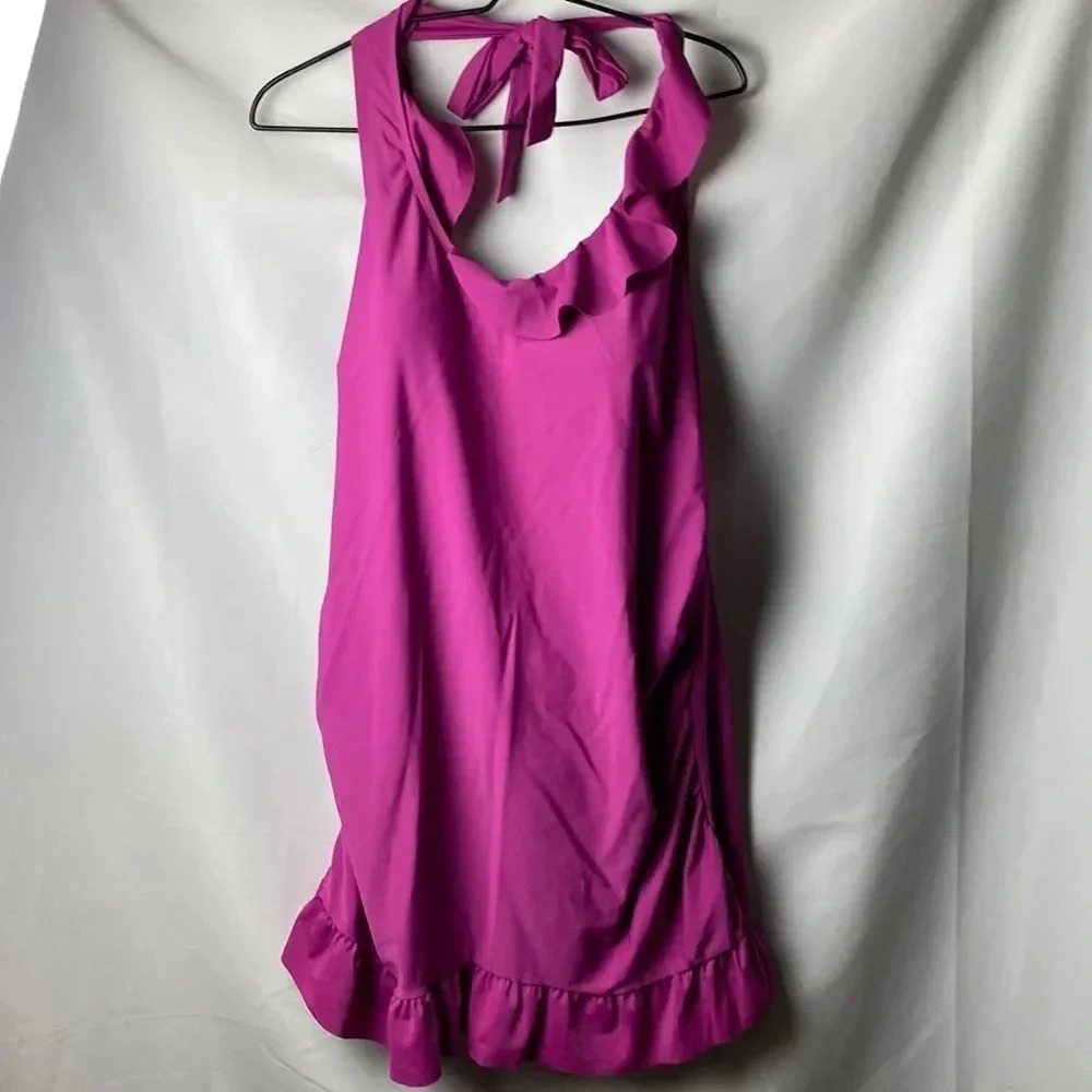 ROMANS SWIM WO ONE PIECE MAGENTA HALTER SWIMSUIT SEE MEASUREMENTS BELOW…